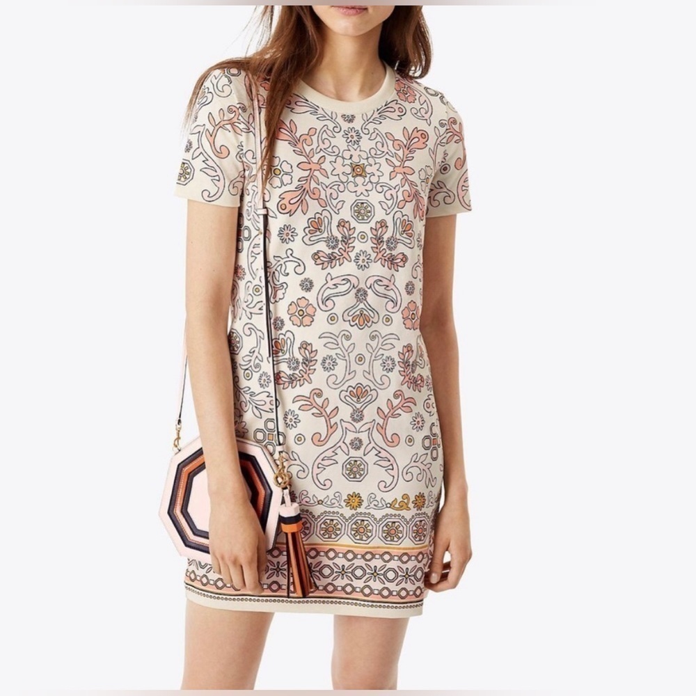 Tory Burch Coral/Ivory Hicks Garden T-Shirt Dress Size Large